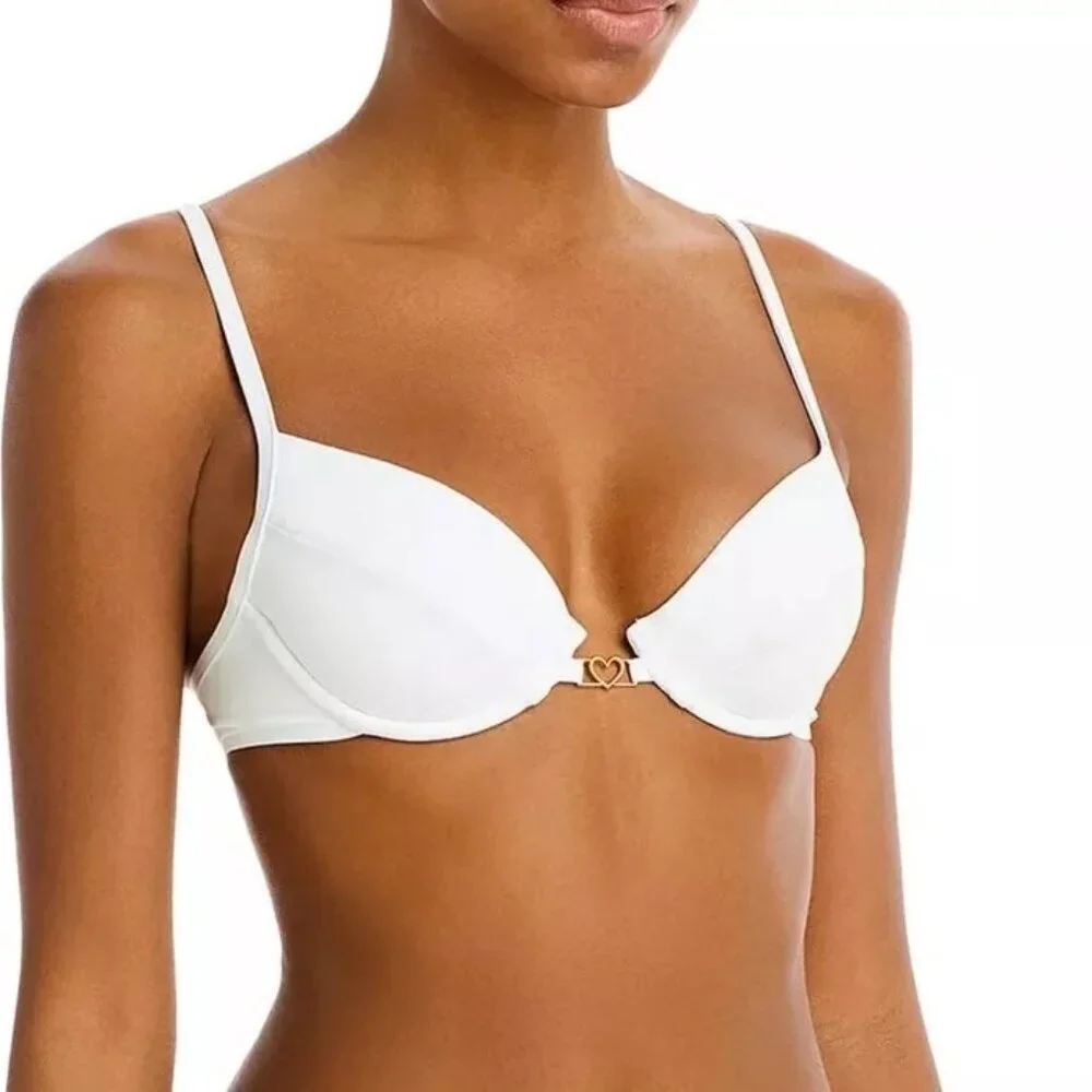 L*SPACE Stardust Push Up Bikini Top MEDIUM White Removable padding Orig. $114